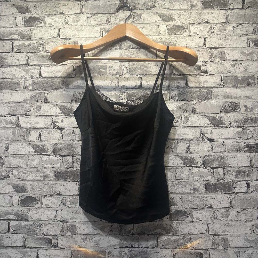 EUC Heartloom Black Satin and Lace Camisole Top Size XS